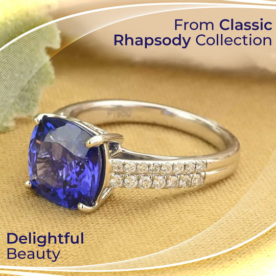 Rhapsody AAAA Tansanit, Weißer Diamant AGI zertifiziert Ring 950 Platin (Größe 17.00) ca. 3.24 ct