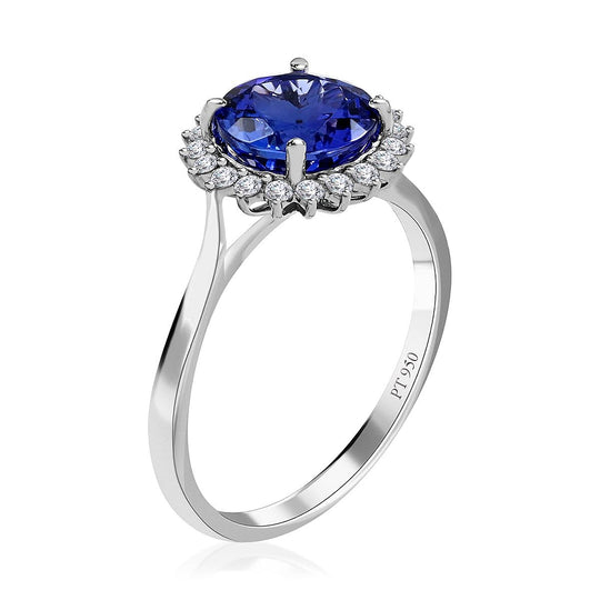 AAAA Tansanit, Weißer Diamant AGI zertifiziert Ring 950 Platin (Größe 17.00) ca. 3.30 ct