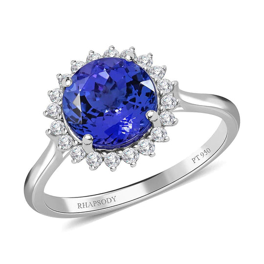 AAAA Tansanit, Weißer Diamant AGI zertifiziert Ring 950 Platin (Größe 17.00) ca. 3.30 ct
