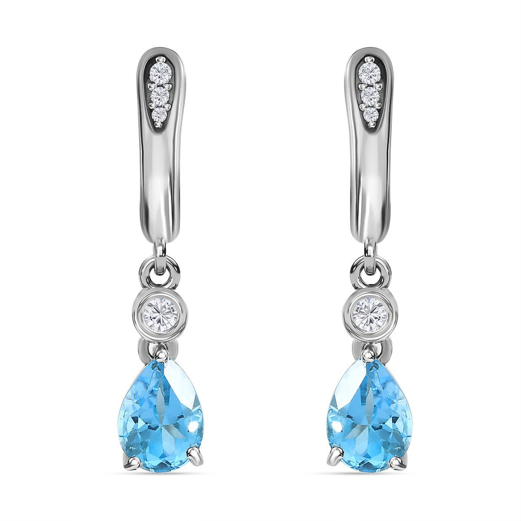 Schweizer Blautopas, weißer Zirkon Ohrringe, 925 Silber platiniert, ca. 1.85 ct