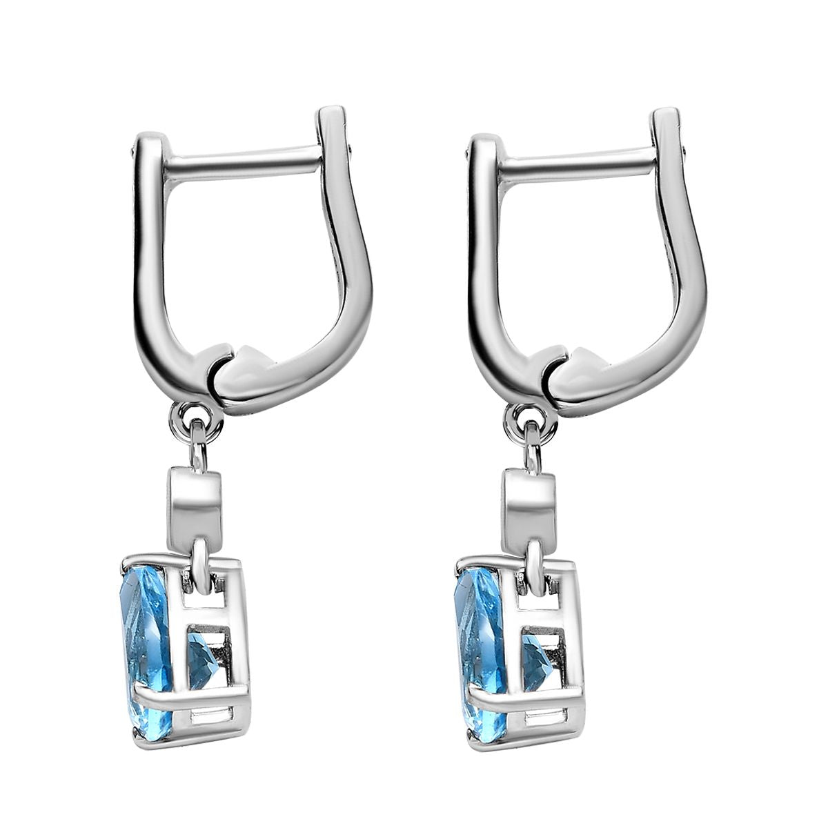 Schweizer Blautopas, weißer Zirkon Ohrringe, 925 Silber platiniert, ca. 1.85 ct