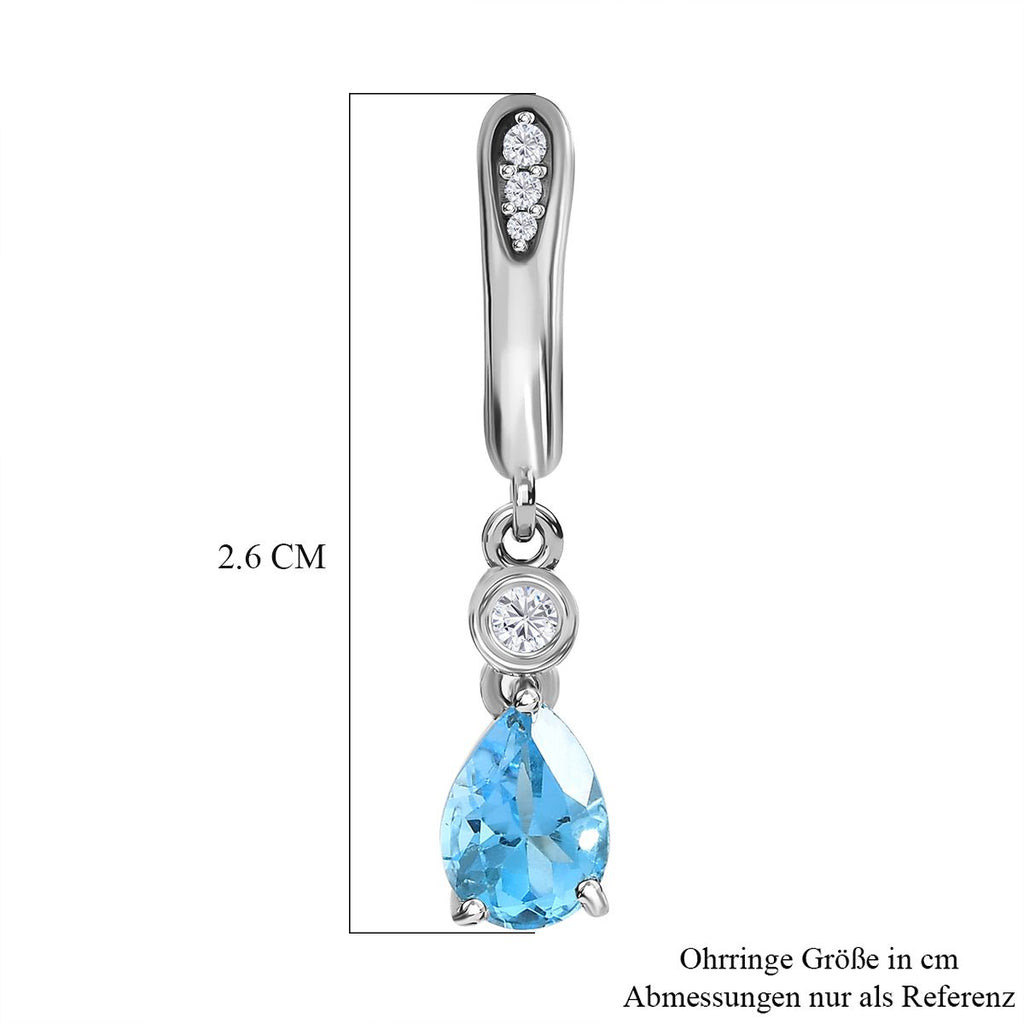 Schweizer Blautopas, weißer Zirkon Ohrringe, 925 Silber platiniert, ca. 1.85 ct
