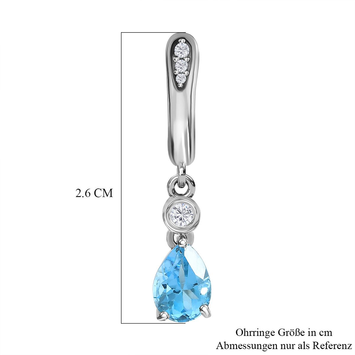 Schweizer Blautopas, weißer Zirkon Ohrringe, 925 Silber platiniert, ca. 1.85 ct