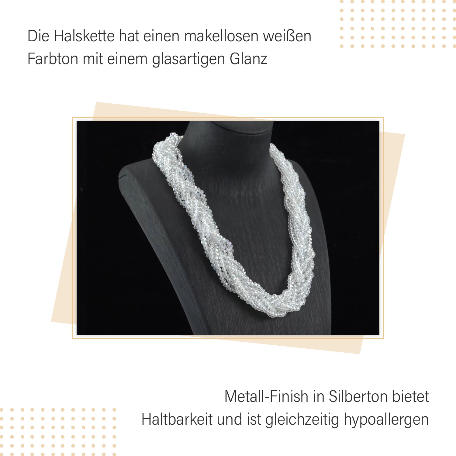 Weiße facettierte Glaskugel Strang Halskette ca. 45+5 cm