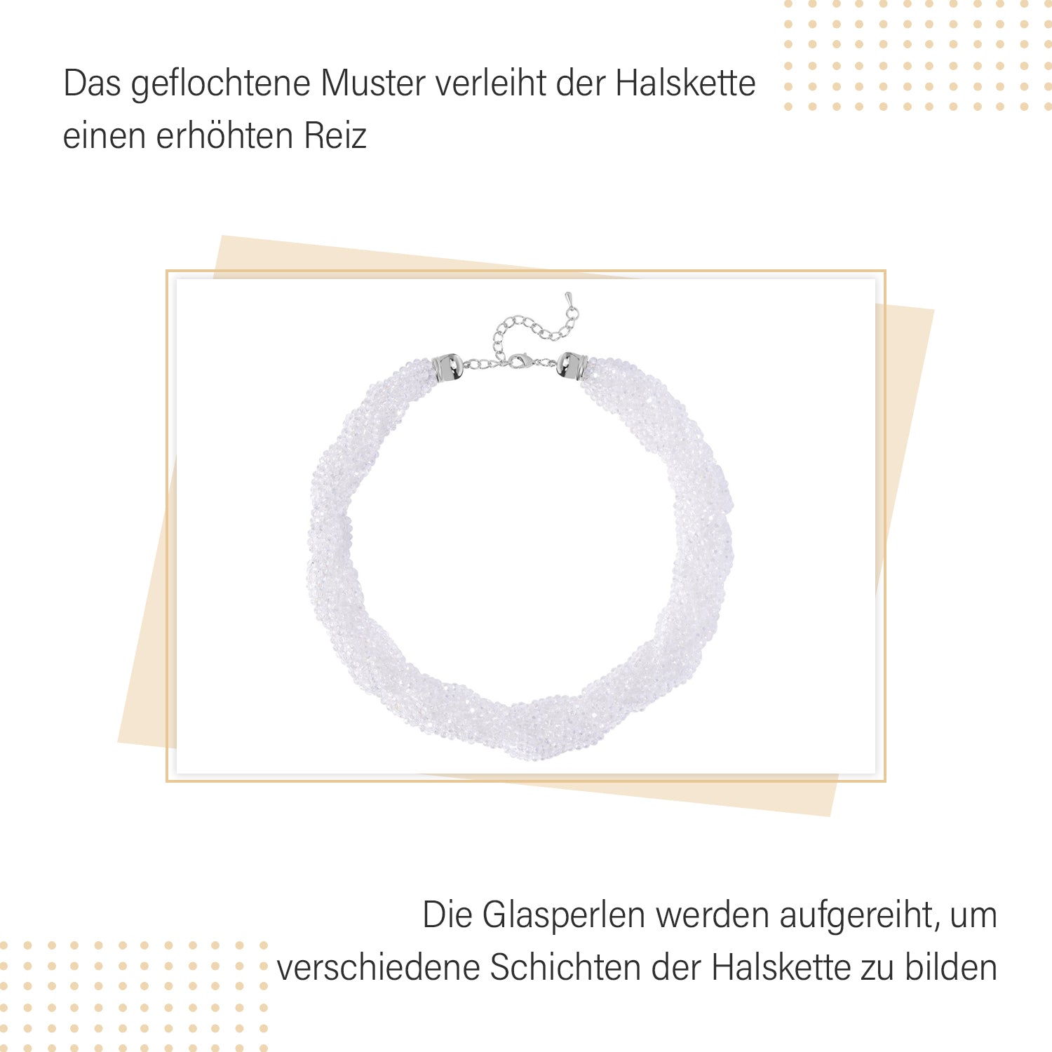 Weiße facettierte Glaskugel Strang Halskette ca. 45+5 cm