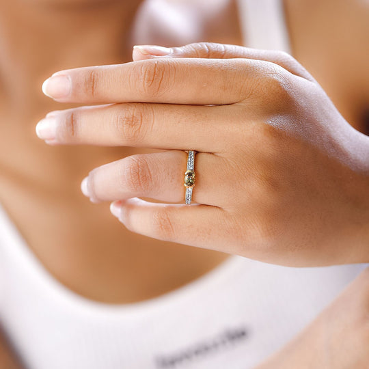 AA natürlicher goldener Tansanit und weißer Zirkon Ring, 925 Silber Gelbgold Vermeil - 0,68 ct.