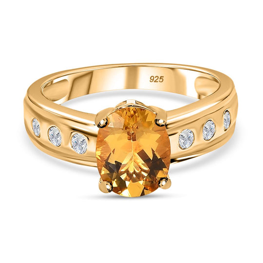 AA Premium Brasilianischer Heliodor, weißer Zirkon Ring, 925 Silber Gelbgold Vermeil, (Größe 21.00) ca. 1.97 ct
