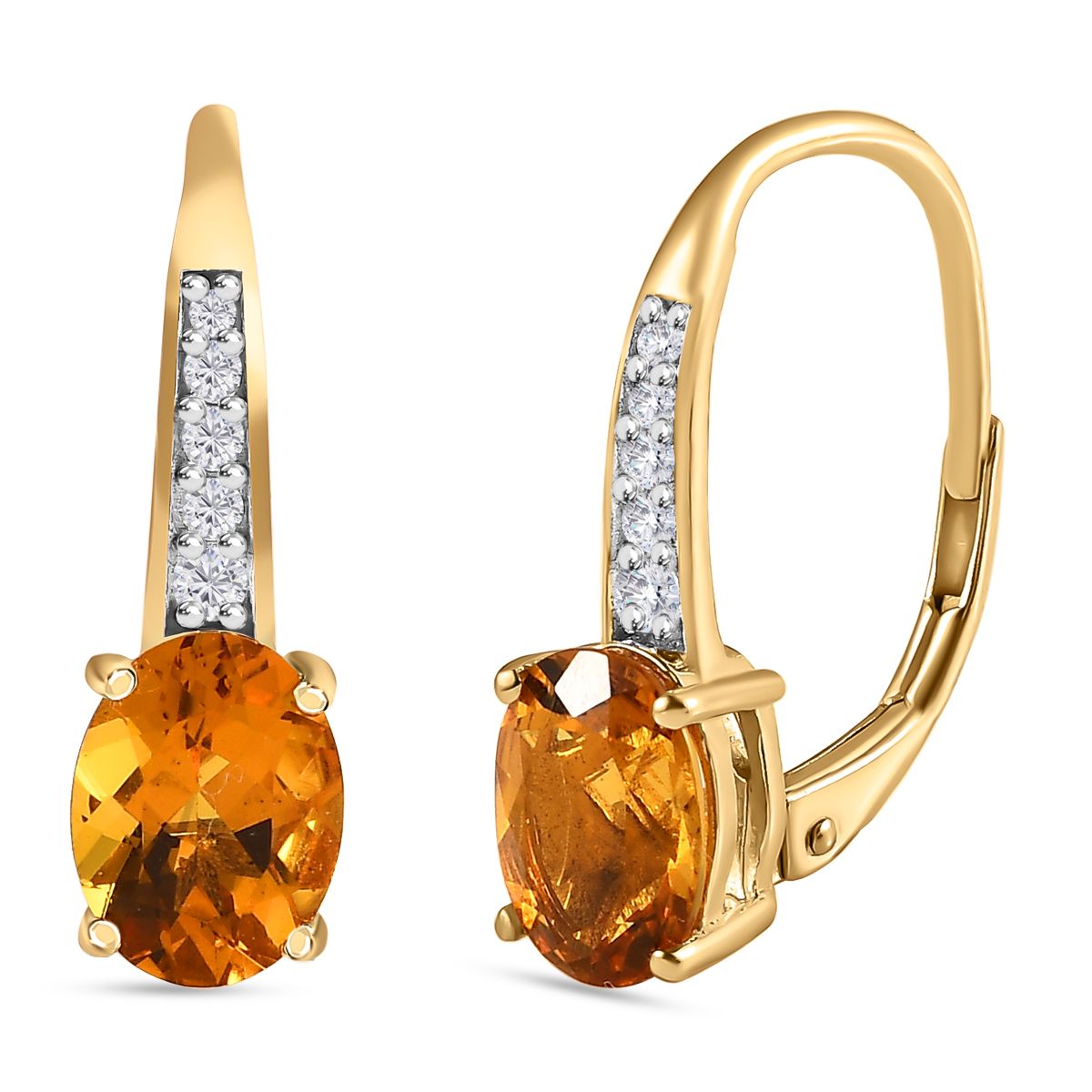 AAA Premium Brasilianischer Heliodor, weißer Zirkon Ohrringe, 925 Silber Gelbgold Vermeil ca. 2.38 ct