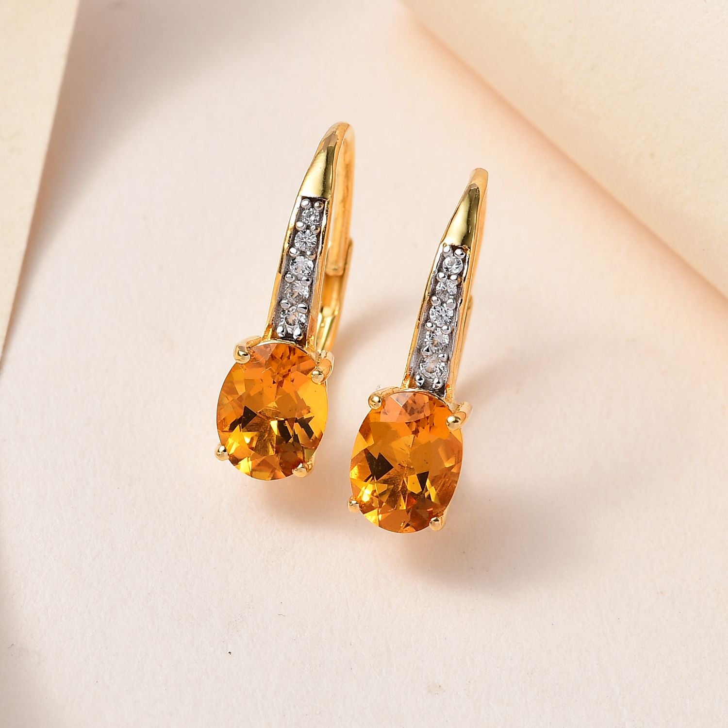 AAA Premium Brasilianischer Heliodor, weißer Zirkon Ohrringe, 925 Silber Gelbgold Vermeil ca. 2.38 ct