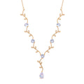 Glitzernde weiße Kristall-Lariat-Halskette mit Blättern, ca. 50 cm Reines Messing