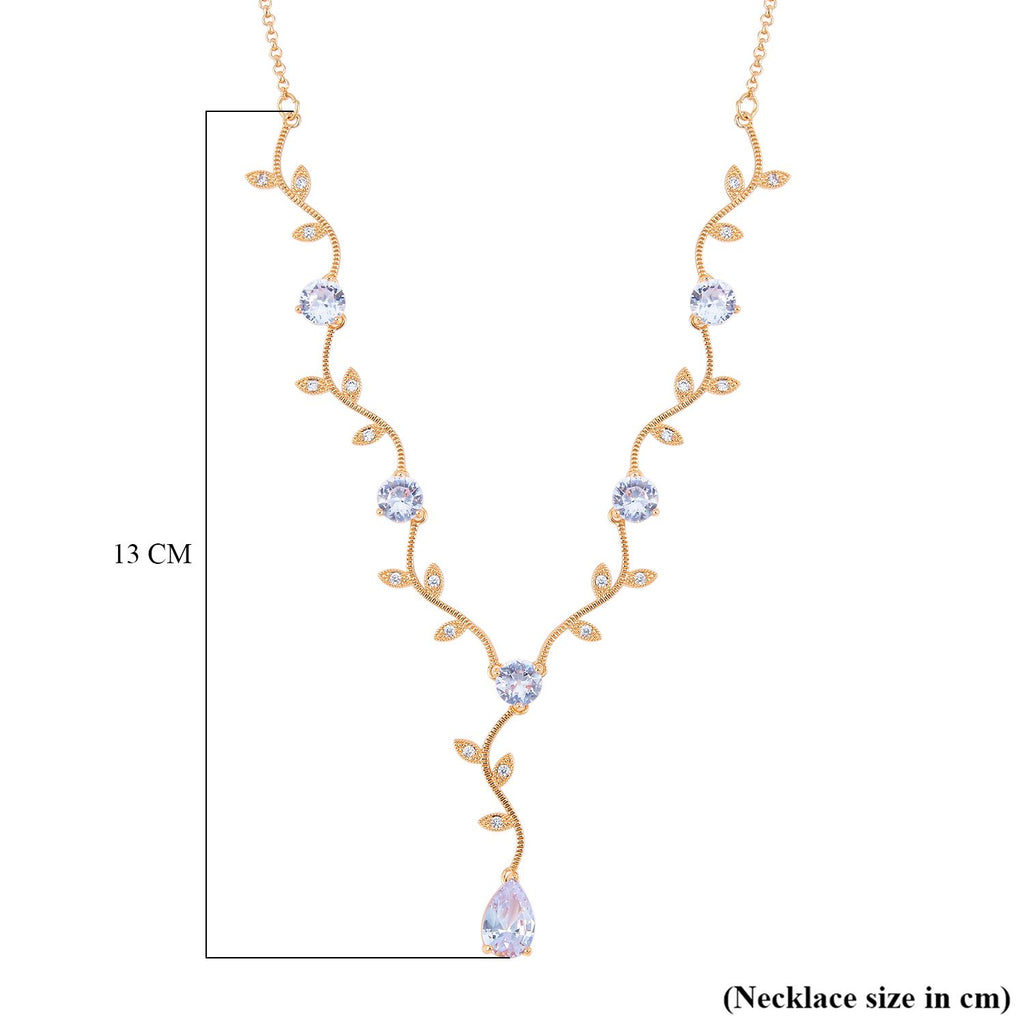 Glitzernde weiße Kristall-Lariat-Halskette mit Blättern, ca. 50 cm Reines Messing
