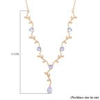 Glitzernde weiße Kristall-Lariat-Halskette mit Blättern, ca. 50 cm Reines Messing