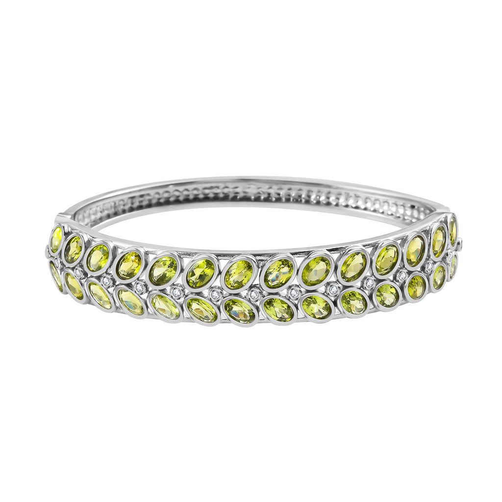 Natürliches Peridot, weißer Zirkon Armreif, ca. 19 cm, Edelstahl ca. 13.67 ct