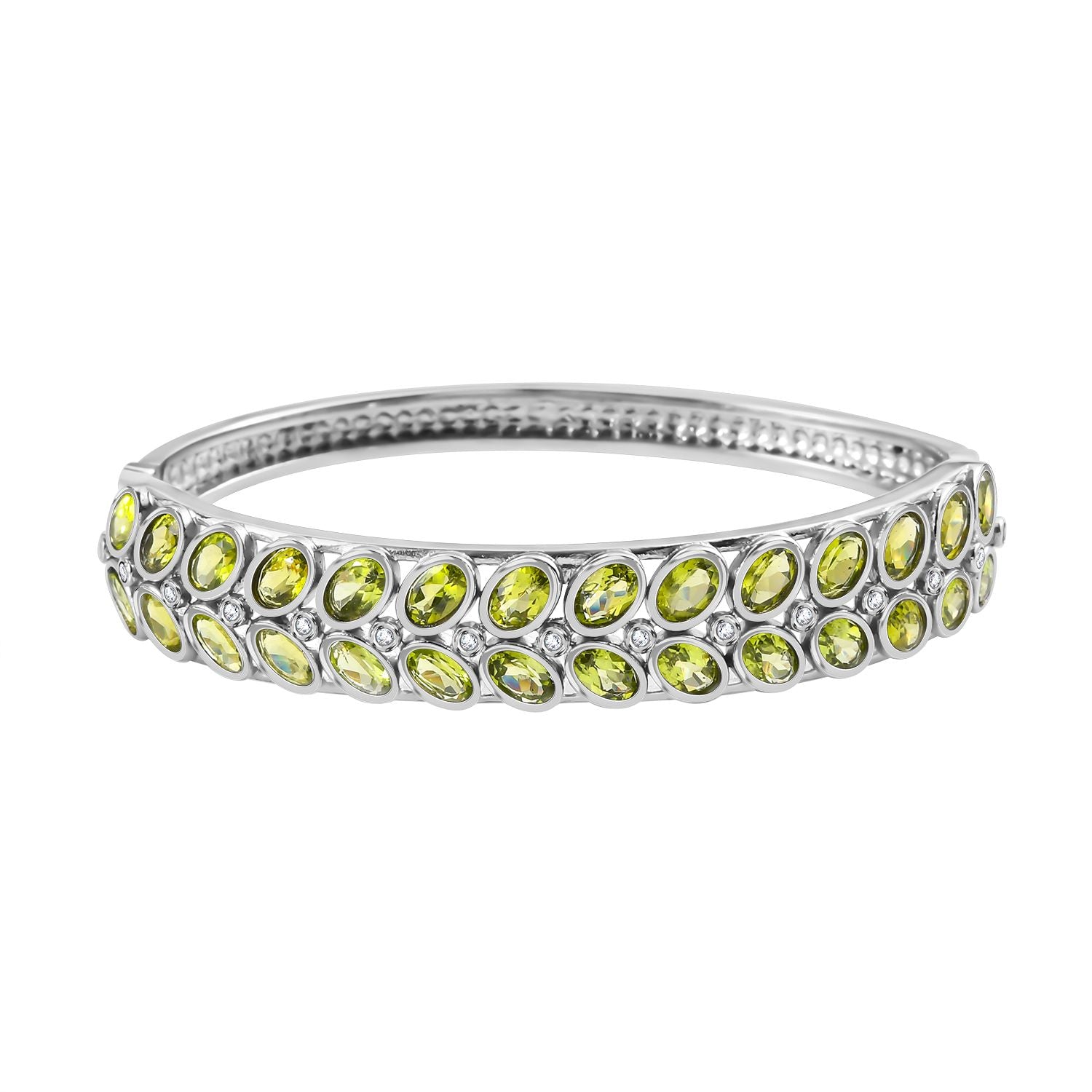 Natürliches Peridot, weißer Zirkon Armreif, ca. 19 cm, Edelstahl ca. 13.67 ct