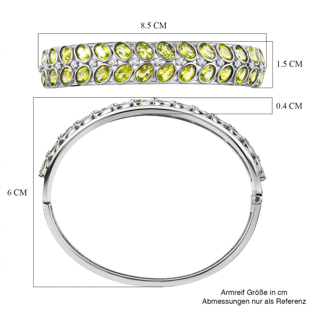 Natürliches Peridot, weißer Zirkon Armreif, ca. 19 cm, Edelstahl ca. 13.67 ct
