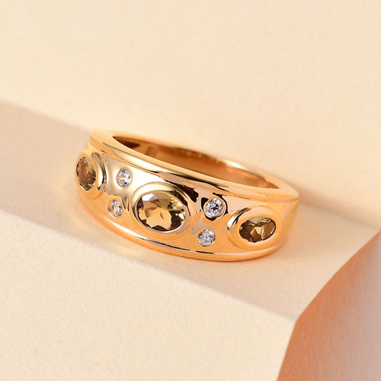 AA Natürlicher goldener Tansanit Ring, 925 Silber Gelbgold Vermeil, (Größe 20.00) ca. 0.91 ct