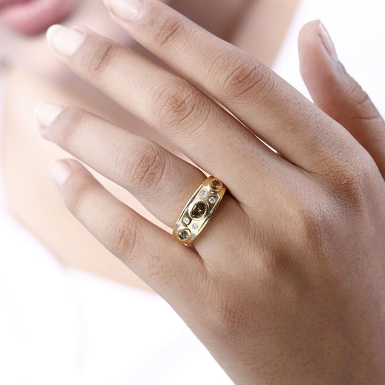 AA Natürlicher goldener Tansanit Ring, 925 Silber Gelbgold Vermeil, (Größe 20.00) ca. 0.91 ct