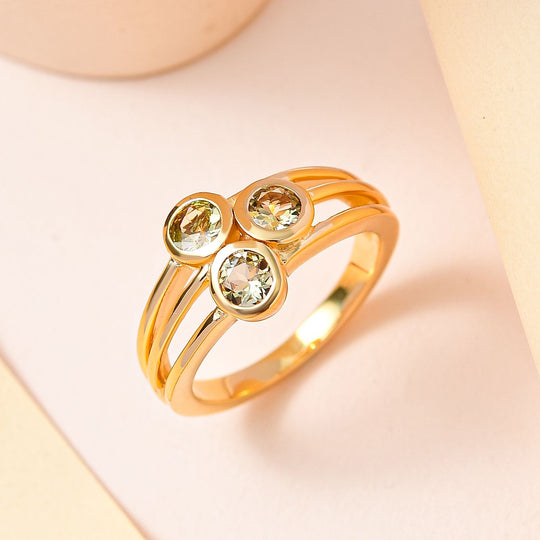 AA Natürlicher goldener Tansanit Ring 925 Silber Gelbgold Vermeil (Größe 20.00) ca. 0.75 ct