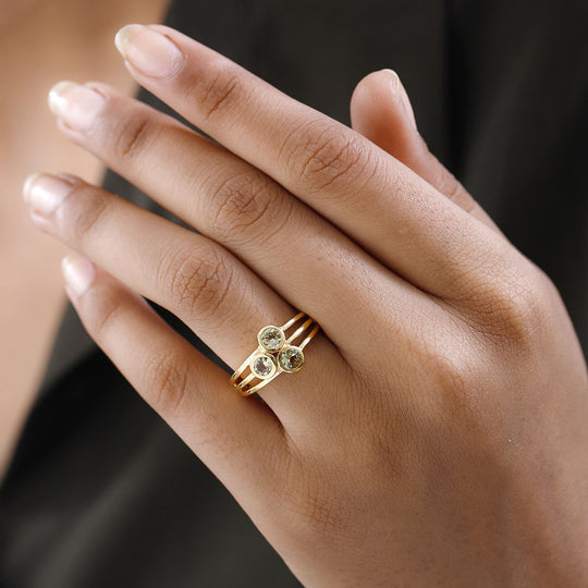 AA Natürlicher goldener Tansanit Ring 925 Silber Gelbgold Vermeil (Größe 20.00) ca. 0.75 ct