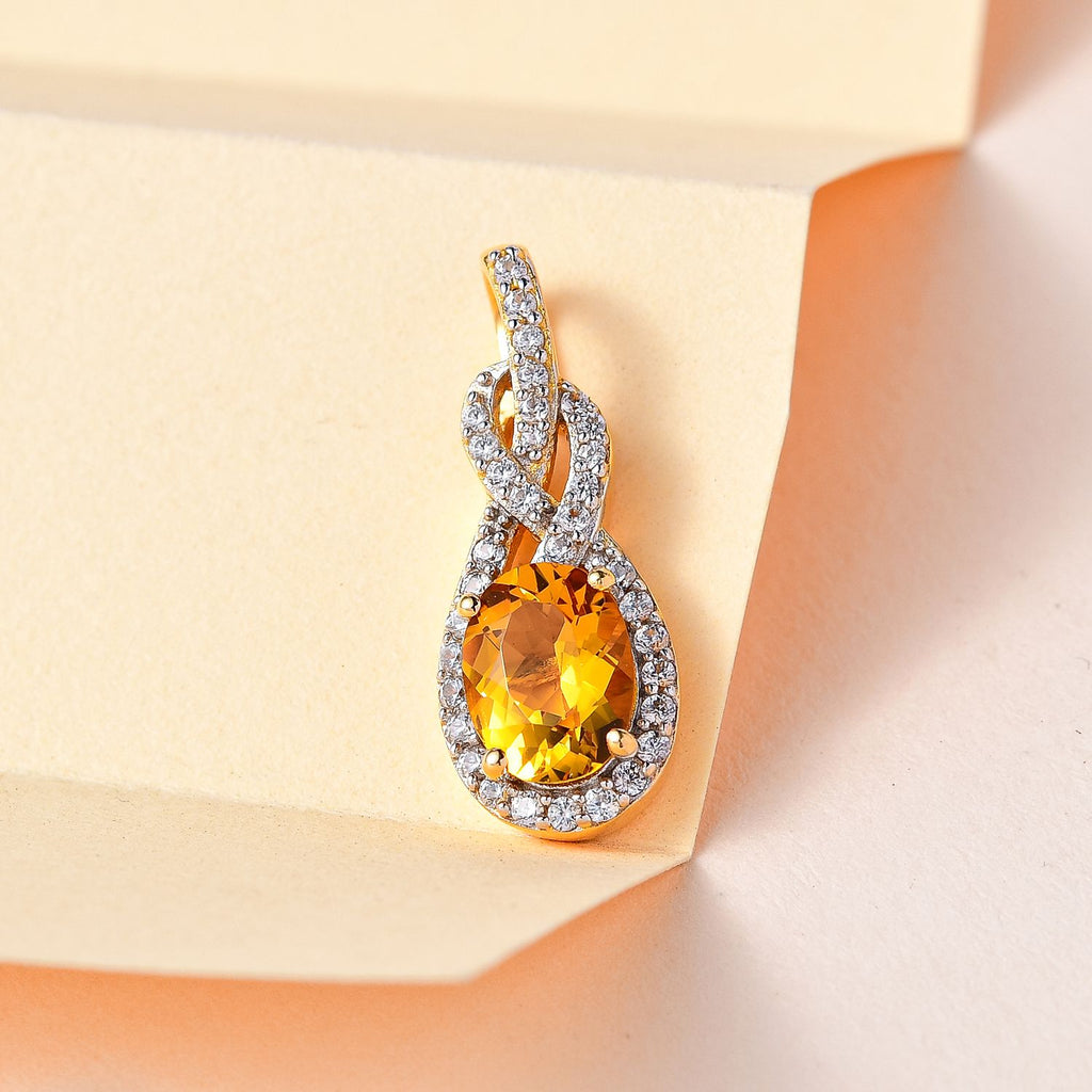 AAA Premium Brasilianischer Heliodor, Weißer Zirkon Anhänger 925 Silber Gelbgold Vermeil ca. 1.61 ct