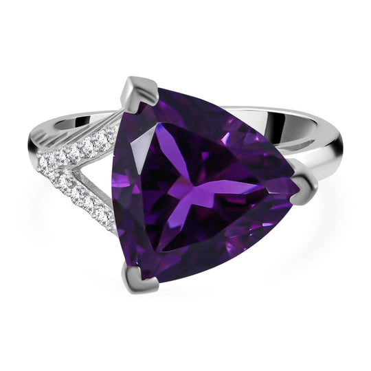 Lusaka Amethyst, weißer Zirkon Ring, 925 Silber platiniert, (Größe 20.00), ca. 5.49 ct