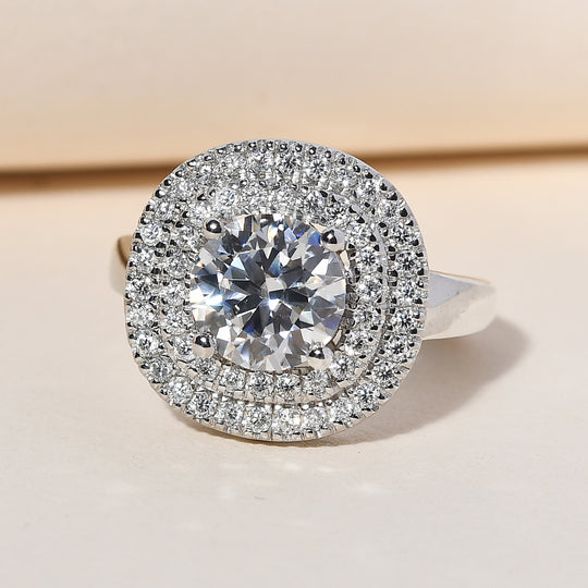 88 Facetten Moissanit Ring 925 Silber platiniert (Größe 20.00) ca. 2,01 ct