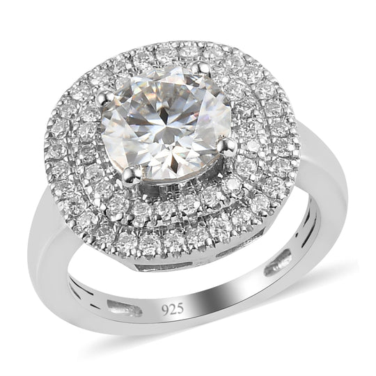 88 Facetten Moissanit Ring 925 Silber platiniert (Größe 20.00) ca. 2,01 ct