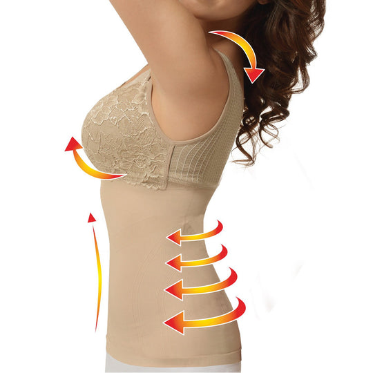 SANKOM - Haltungskorrektur Unterhemd mit BH aus Spitze, Größe M/L, 75-85 cm, Pfirsich