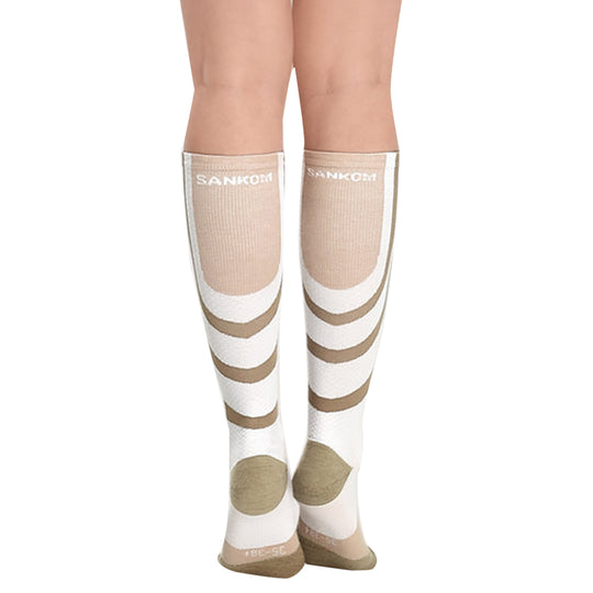 SANKOM - Kompressionskniestrümpfe, Größe 43-47 Schwarz, Weiß und Beige