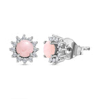 Natürliche Peruanische Rosa-Opal und Weißer Zirkon Ohrringe, 925 Silber platiniert, ca. 1.47 ct