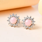 Natürliche Peruanische Rosa-Opal und Weißer Zirkon Ohrringe, 925 Silber platiniert, ca. 1.47 ct