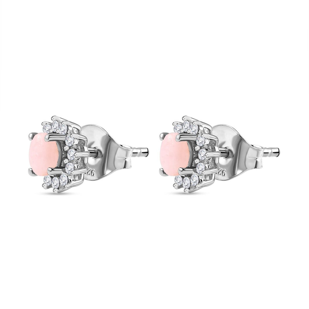 Natürliche Peruanische Rosa-Opal und Weißer Zirkon Ohrringe, 925 Silber platiniert, ca. 1.47 ct