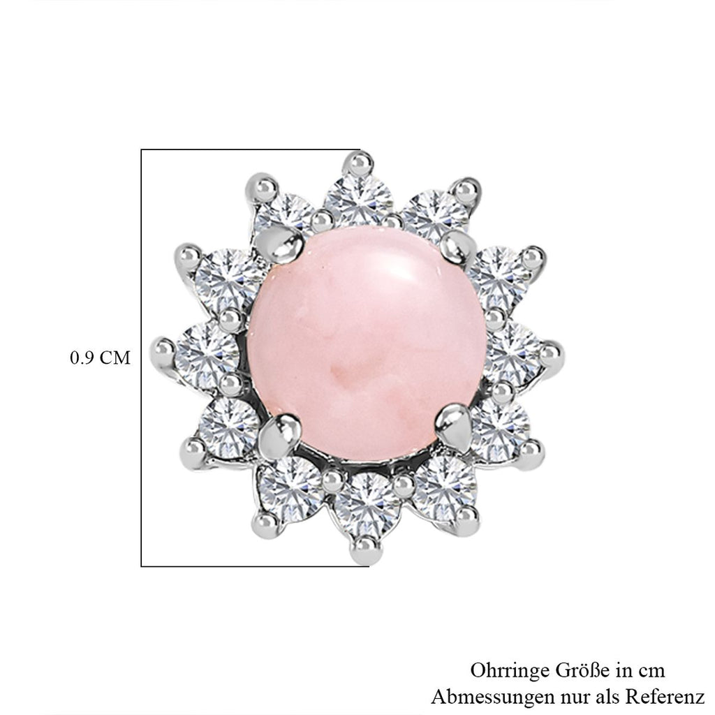 Natürliche Peruanische Rosa-Opal und Weißer Zirkon Ohrringe, 925 Silber platiniert, ca. 1.47 ct