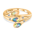 Natürlicher, äthiopischer Welo Opal, weißer Zirkon Ring, 925 Silber vergoldet (Größe 17.00) ca. 0.61 ct