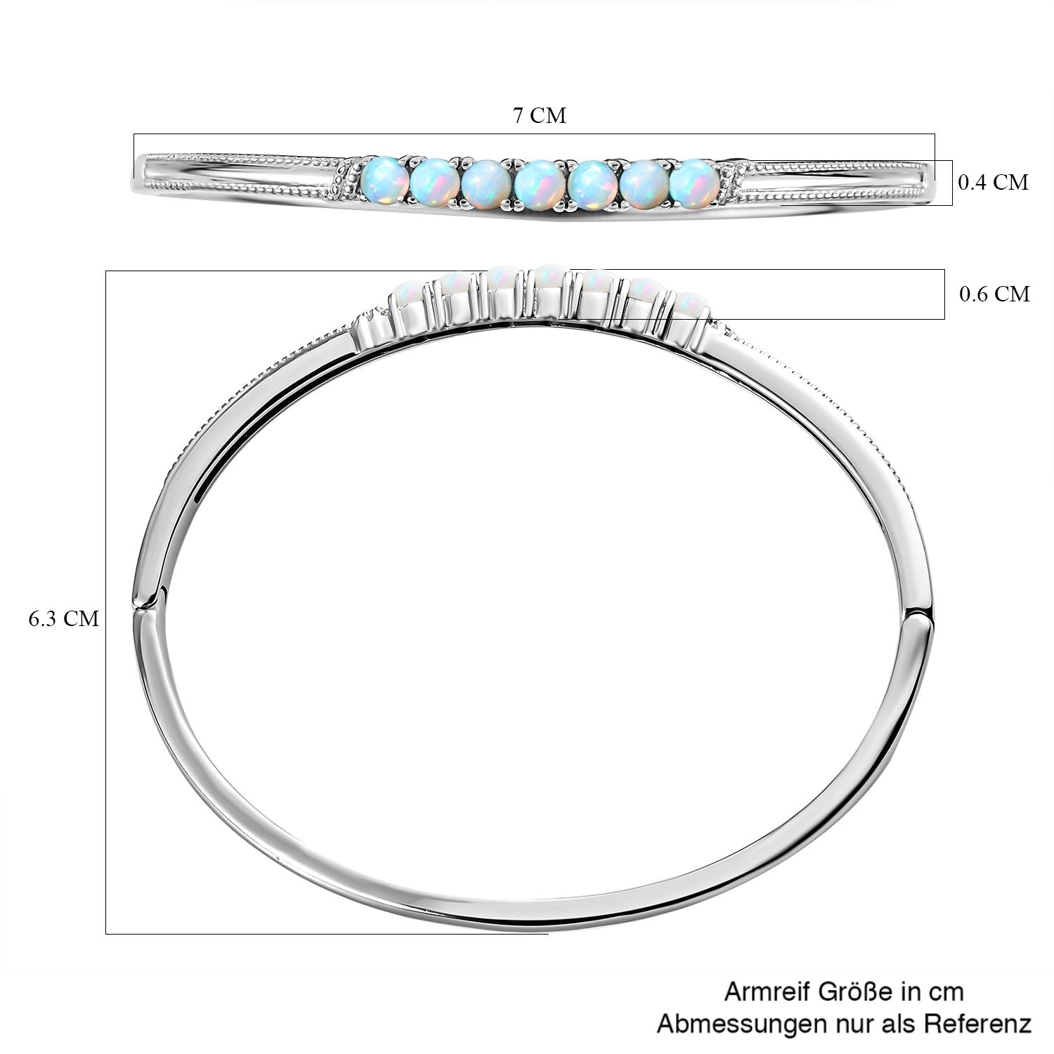 AA Natürlicher, äthiopischer Welo Opal Armreif, ca. 19 cm, Edelstahl, ca. 1.38 ct