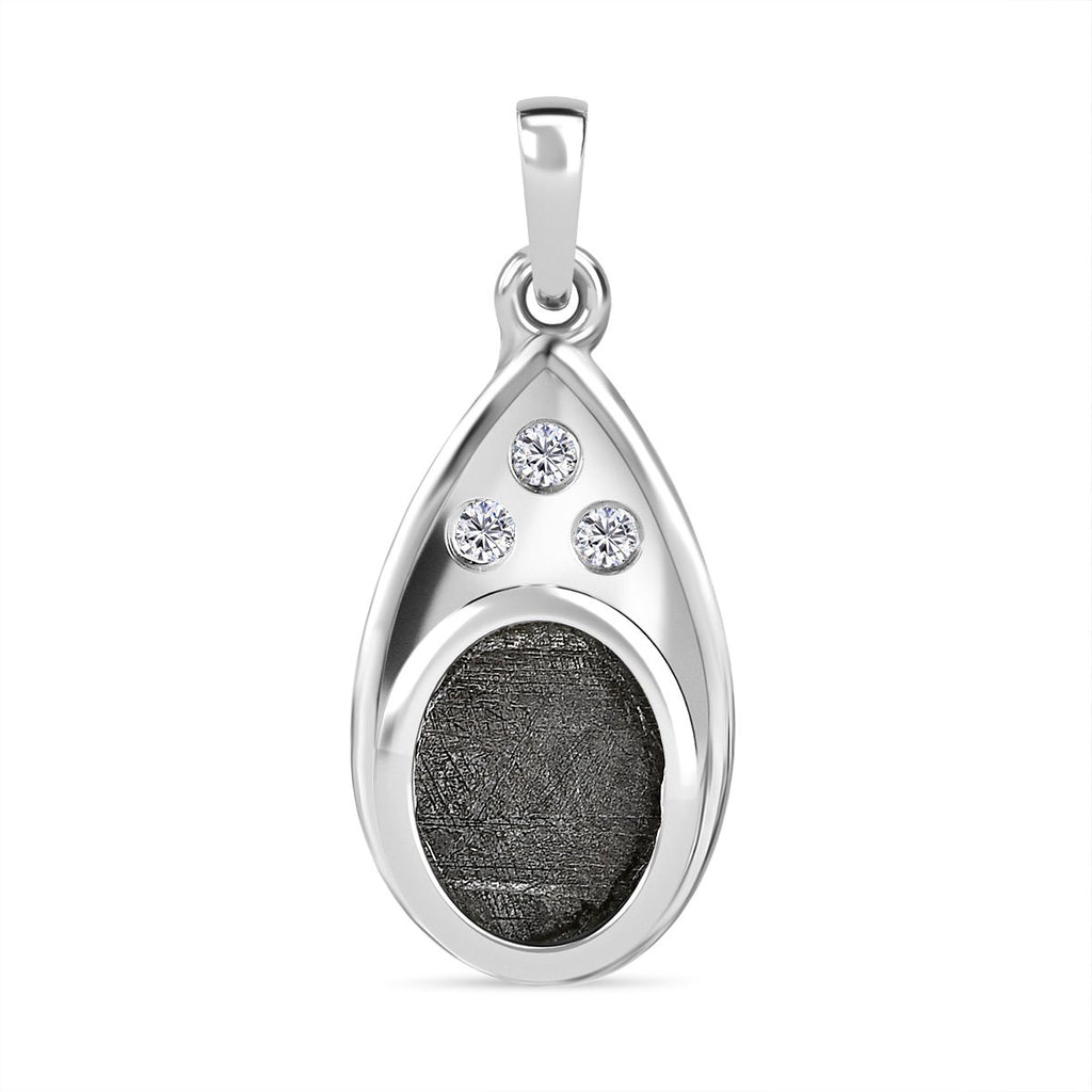 Meteorit, Weißer Zirkon Anhänger 925 Silber platiniert ca. 4.54 ct