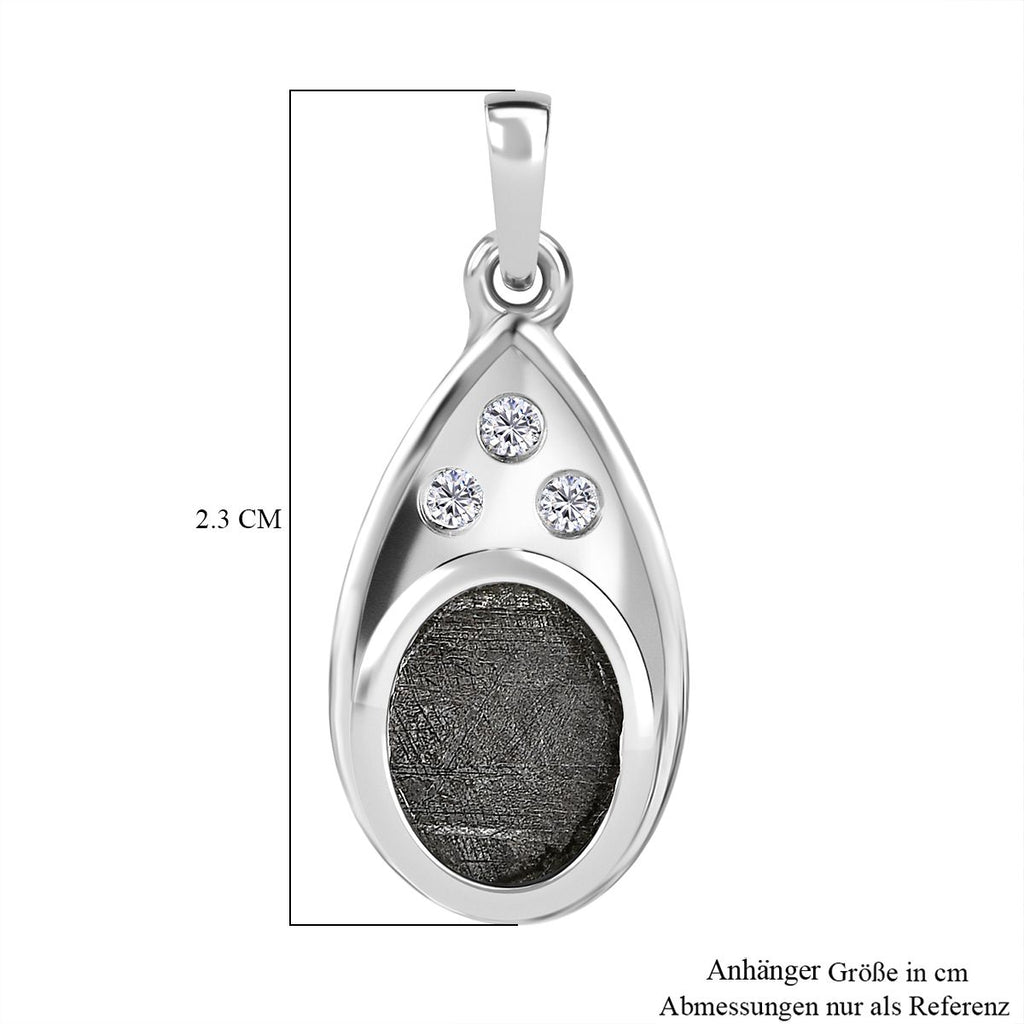 Meteorit, Weißer Zirkon Anhänger 925 Silber platiniert ca. 4.54 ct
