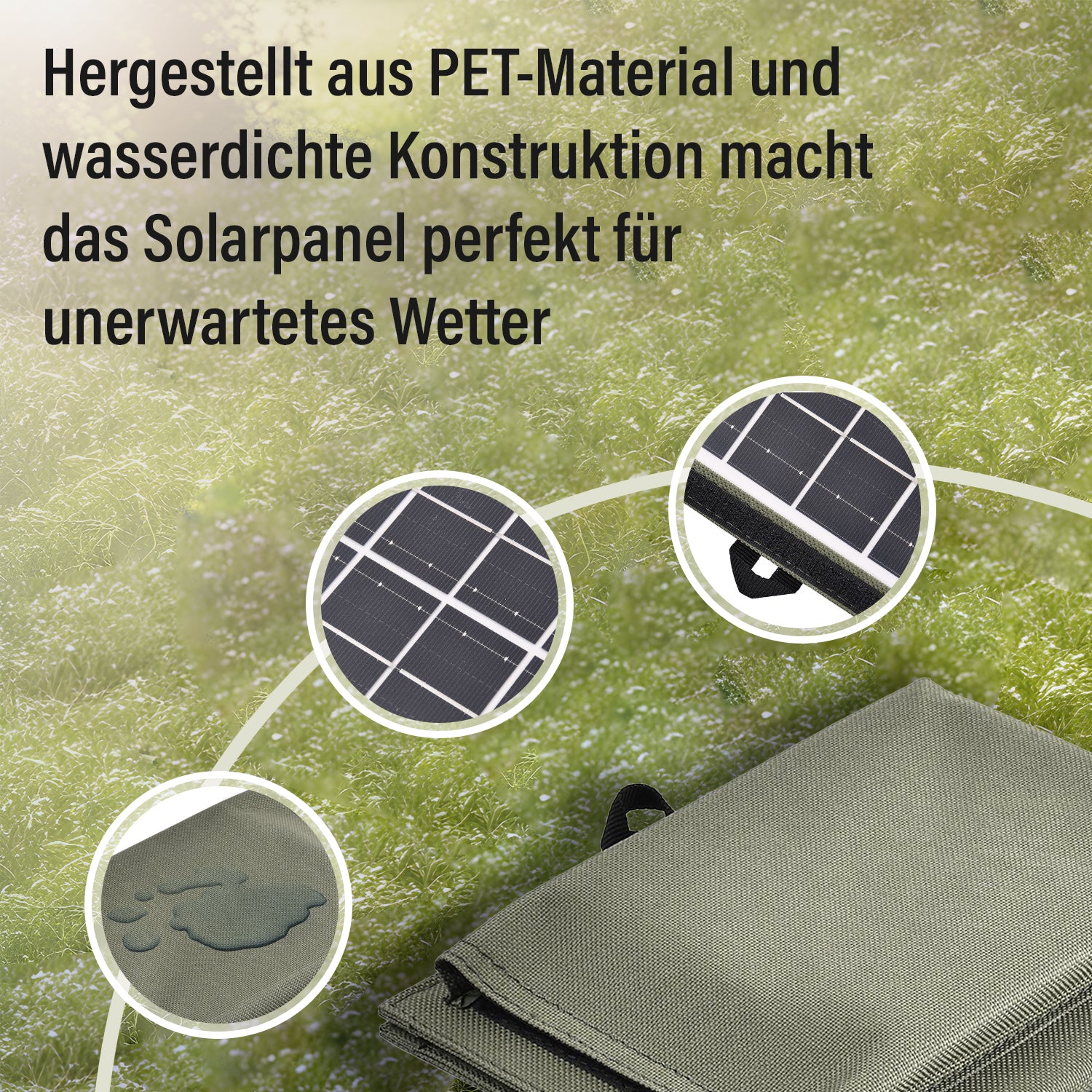 Tragbares Solarpanel, 7W, USB und Mehrfachanschlüsse, Wasserdichtes Etui, 15x20 cm