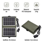 Tragbares Solarpanel, 7W, USB und Mehrfachanschlüsse, Wasserdichtes Etui, 15x20 cm