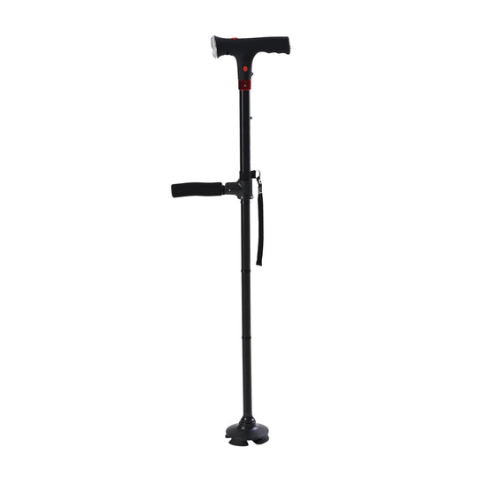 Smart Easy Up Gehstock mit Doppelgriffen, Leichtgewicht, Aluminium mit Drehbarer Basis, Mit Beleuchtung und SOS-Alarm, Höhenverstellbar 85-97 cm, rot