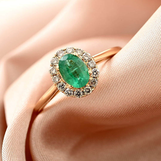 LUXORO AAA Kagem Sambischer Smaragd, Weißer Diamant AGI zertifiziert Ring 585 Gold (Größe 20.00) (10-15 Werktage Lieferzeit) ca. 1.05 ct