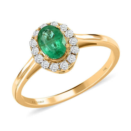 LUXORO AAA Kagem Sambischer Smaragd, Weißer Diamant AGI zertifiziert Ring 585 Gold (Größe 18.00) ca. 1.05 ct