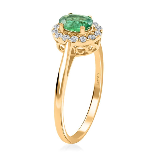 LUXORO AAA Kagem Sambischer Smaragd, Weißer Diamant AGI zertifiziert Ring 585 Gold (Größe 18.00) ca. 1.05 ct
