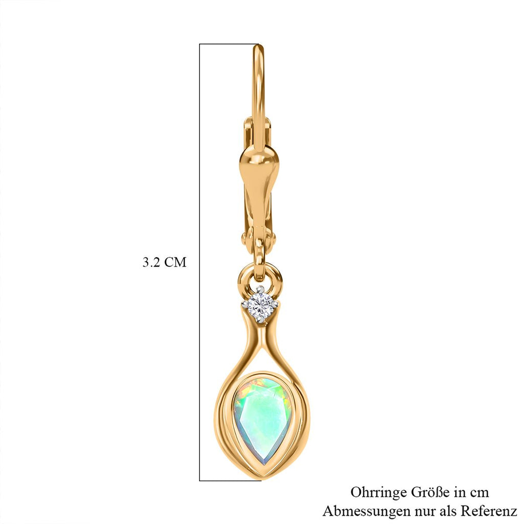 Natürlicher, äthiopischer Welo Opal, weißer Zirkon Ohrringe, 925 Silber Gelbgold Vermeil ca. 0.60 ct