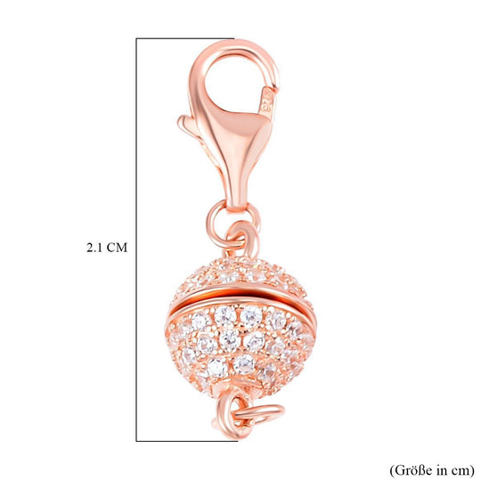 Weißer Zirkonia Karabiner-Magnetschließe, 925 Silber vergoldet