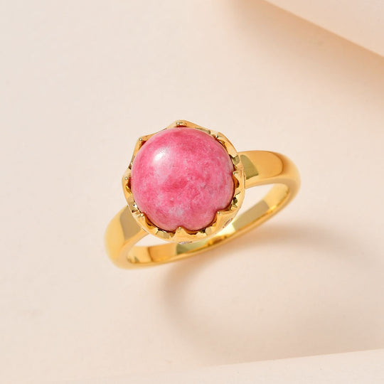 Norwegischer Thulit, weißer Zirkon Ring, vergoldet ca. 4.63 ct