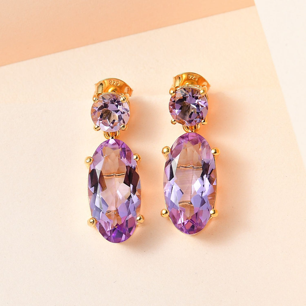 Rose De France Amethyst Ohrringe, 925 Silber vergoldet, ca. 9.69 ct