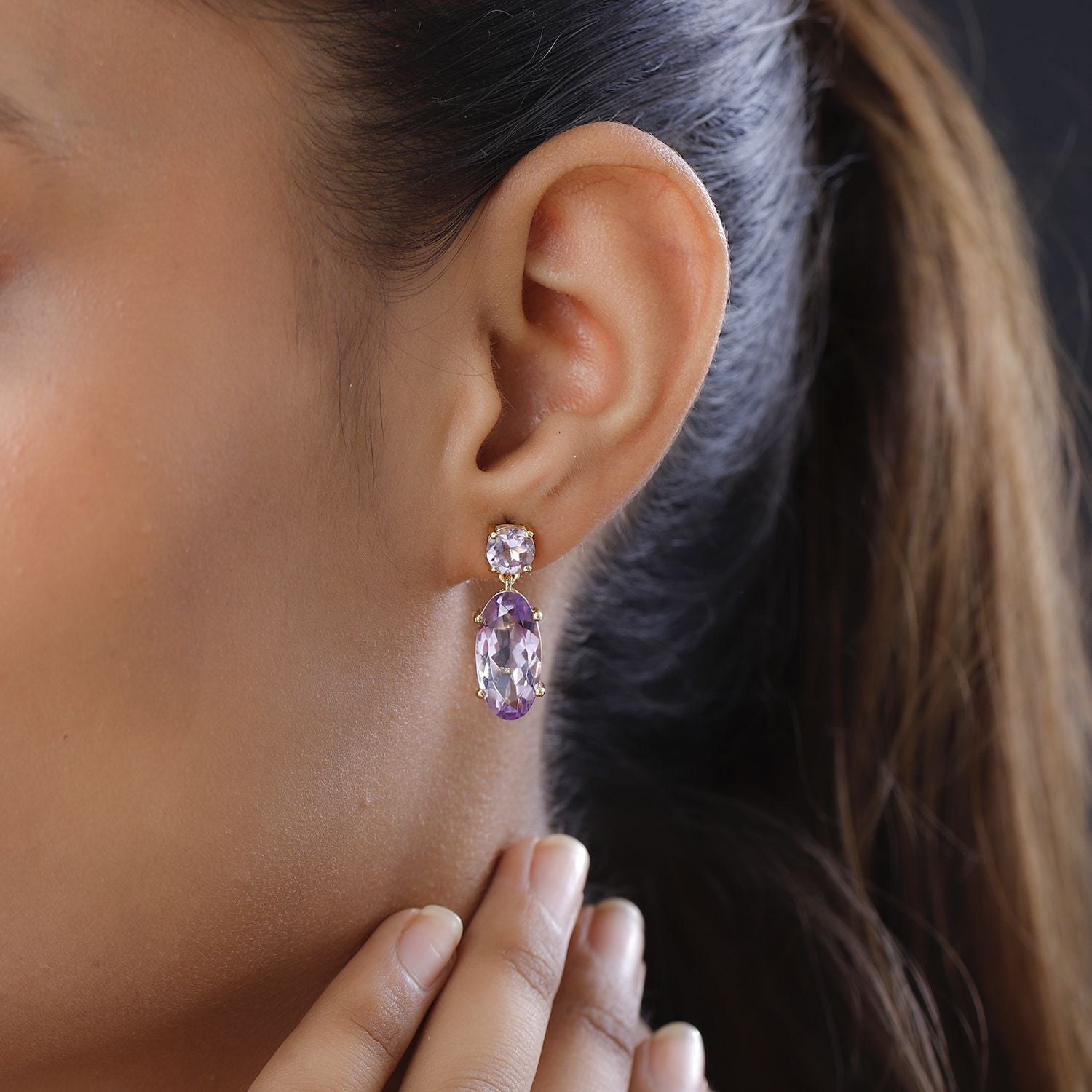 Rose De France Amethyst Ohrringe, 925 Silber vergoldet, ca. 9.69 ct