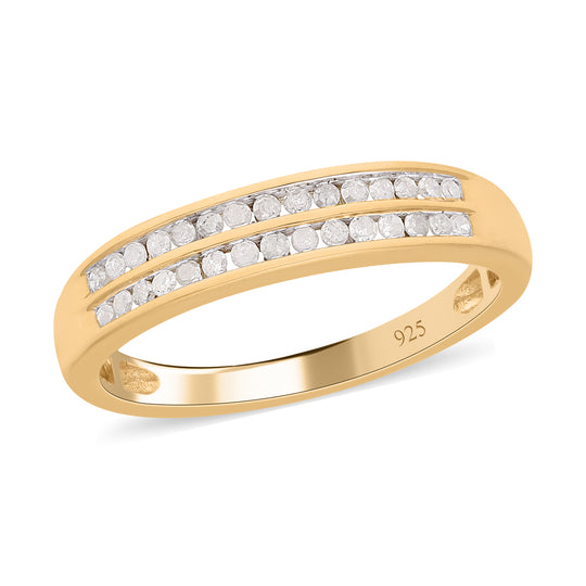 Weißer Diamant Ring, 925 Silber Gelbgold Vermeil, (Größe 18.00), ca. 0.33 ct