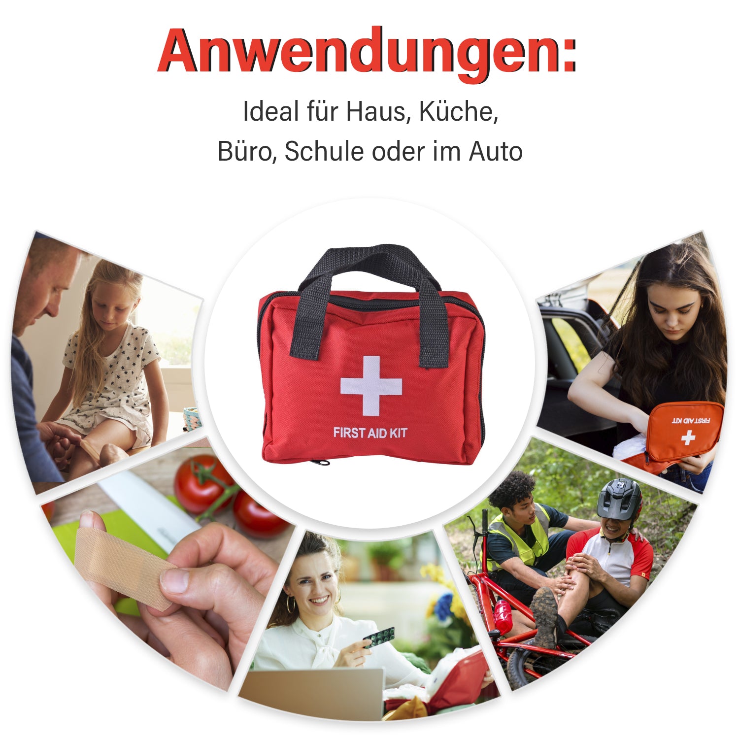 Kompaktes Erste-Hilfe-Set (90 Teile): Für Auto & Zuhause - Verbände, Augenkapseln, Kühlpacks. Inkl. Dreiecksverband & elastische Binden